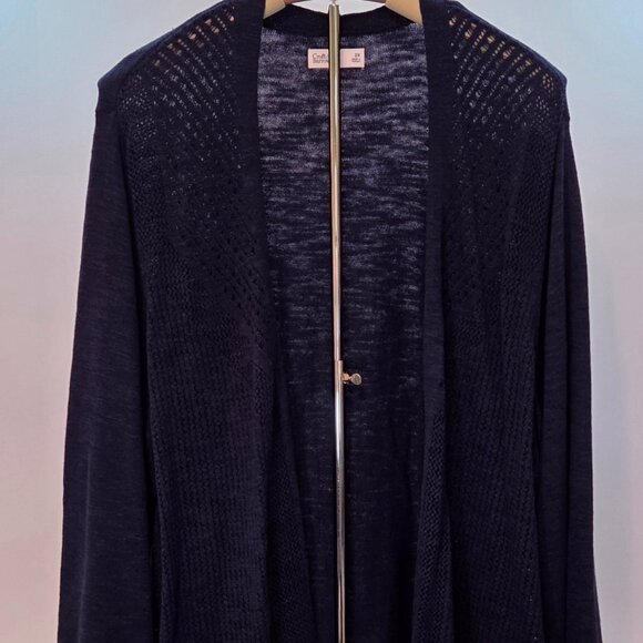 NWT Croft & Barrow Women’s Open-Front Scalloped Hem Navy Blue Knit Cardigan, 2X - Picture 1 of 14